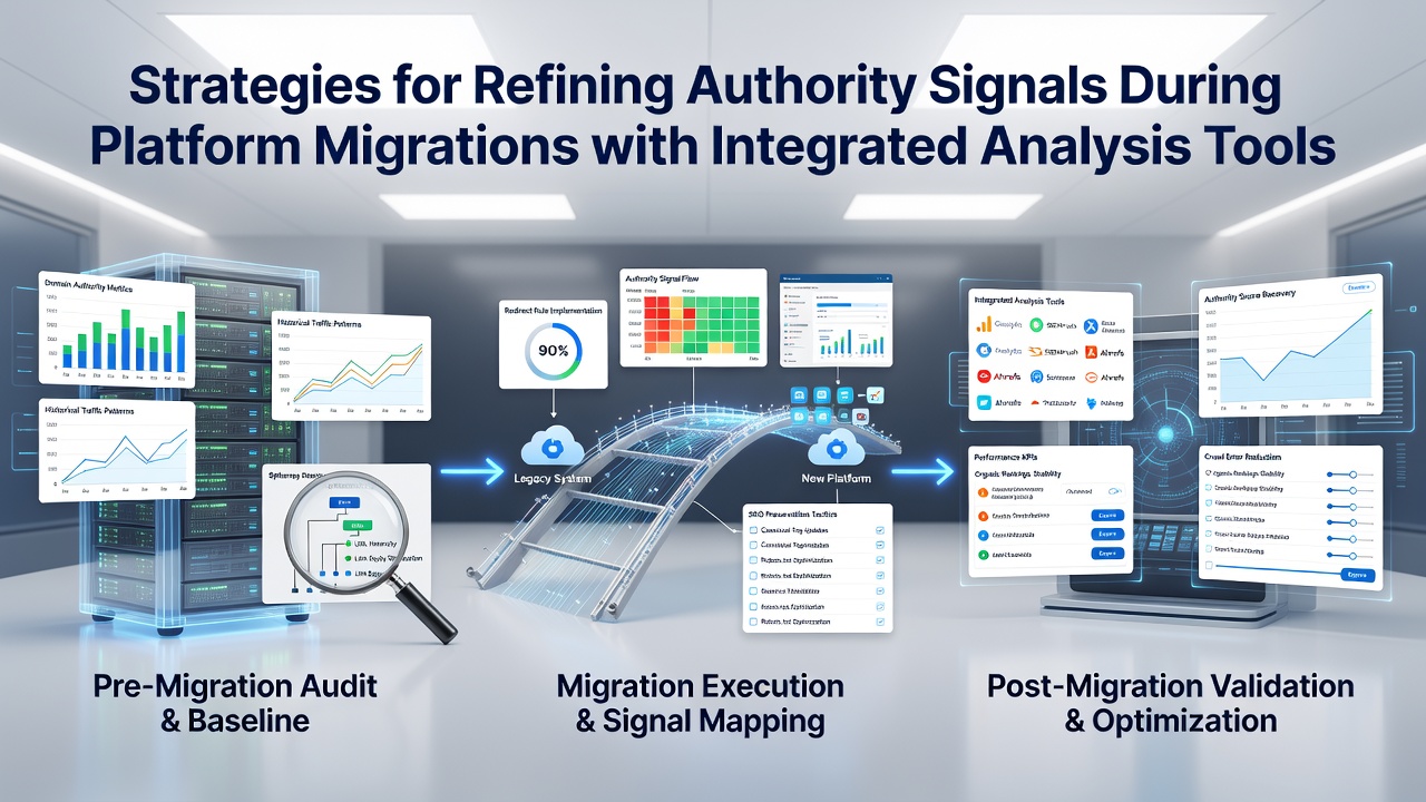 Screenshot of integrated analysis dashboard tracking authority metrics mid-migration
