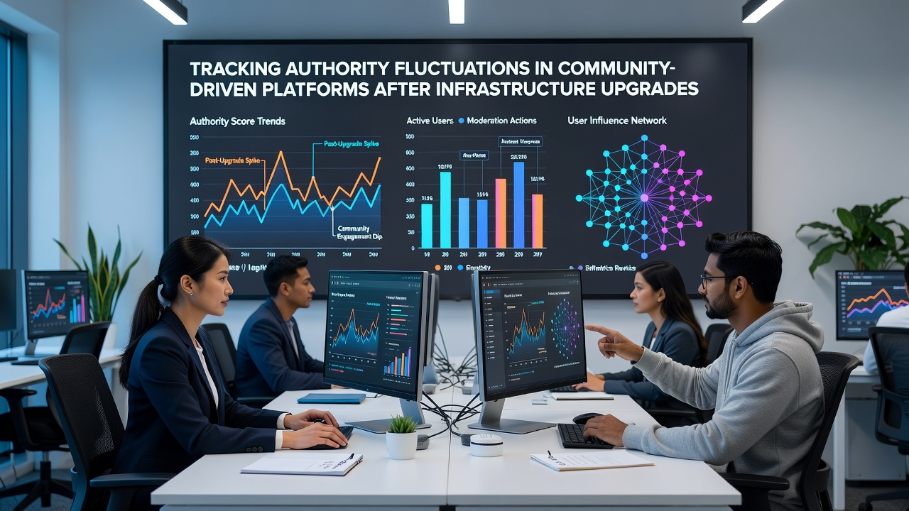 Graph comparing pre- and post-upgrade authority scores across multiple community forums